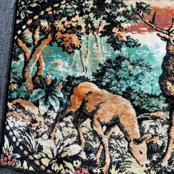 Vintage Handmade Velvet Deer Wildlife Wall Tapestry, Rustic Home Decor - Picture 2 of 5
